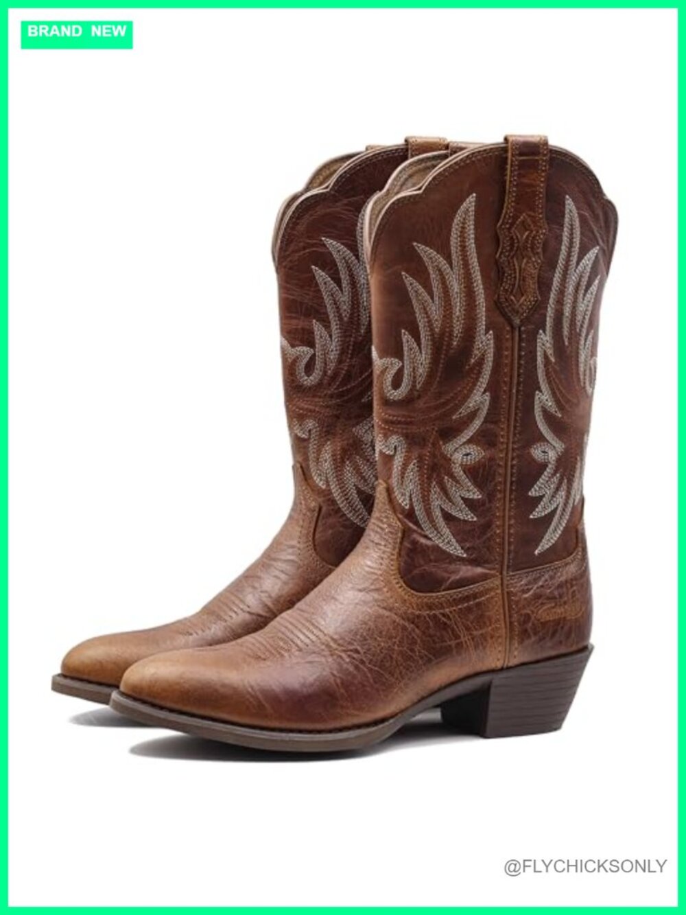 Full Grain Leather Cowboy Boots Pointed Toe Mid Calf Western Pull On Embroidered